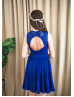 Royal Blue Lace Chiffon Keyhole Back Flower Girl Dress